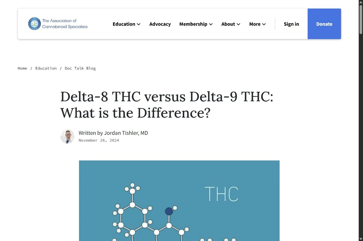 Association article by Jordan Tishler, MD, answering the difference between Delta-8 THC and Delta-9 THC.
