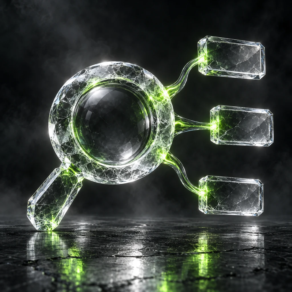 An ice search lens connected to branching glass answer panels.