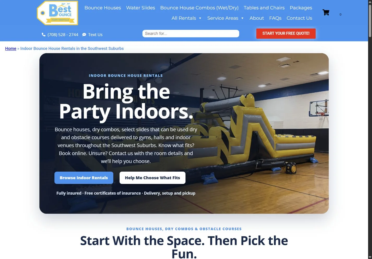 Best Bounce indoor rental page used for the fall campaign after the summer Google Ads work.