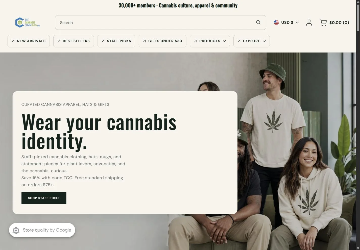 The Cannabis Community Shopify merchandise store.