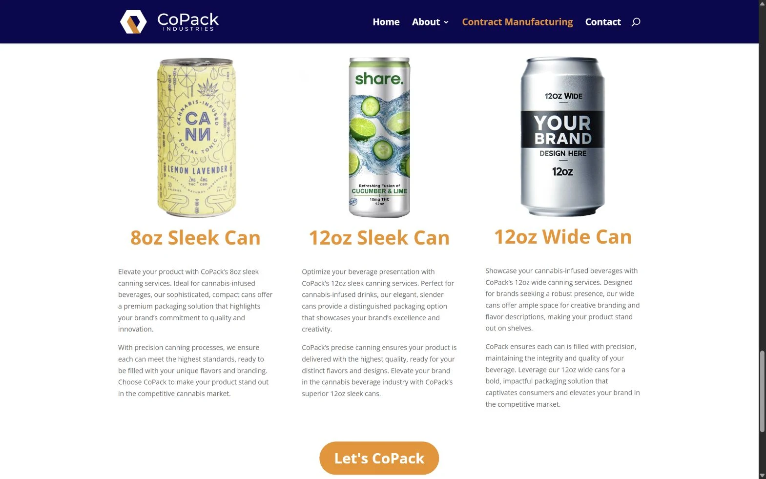 CoPack Industries WordPress service page.