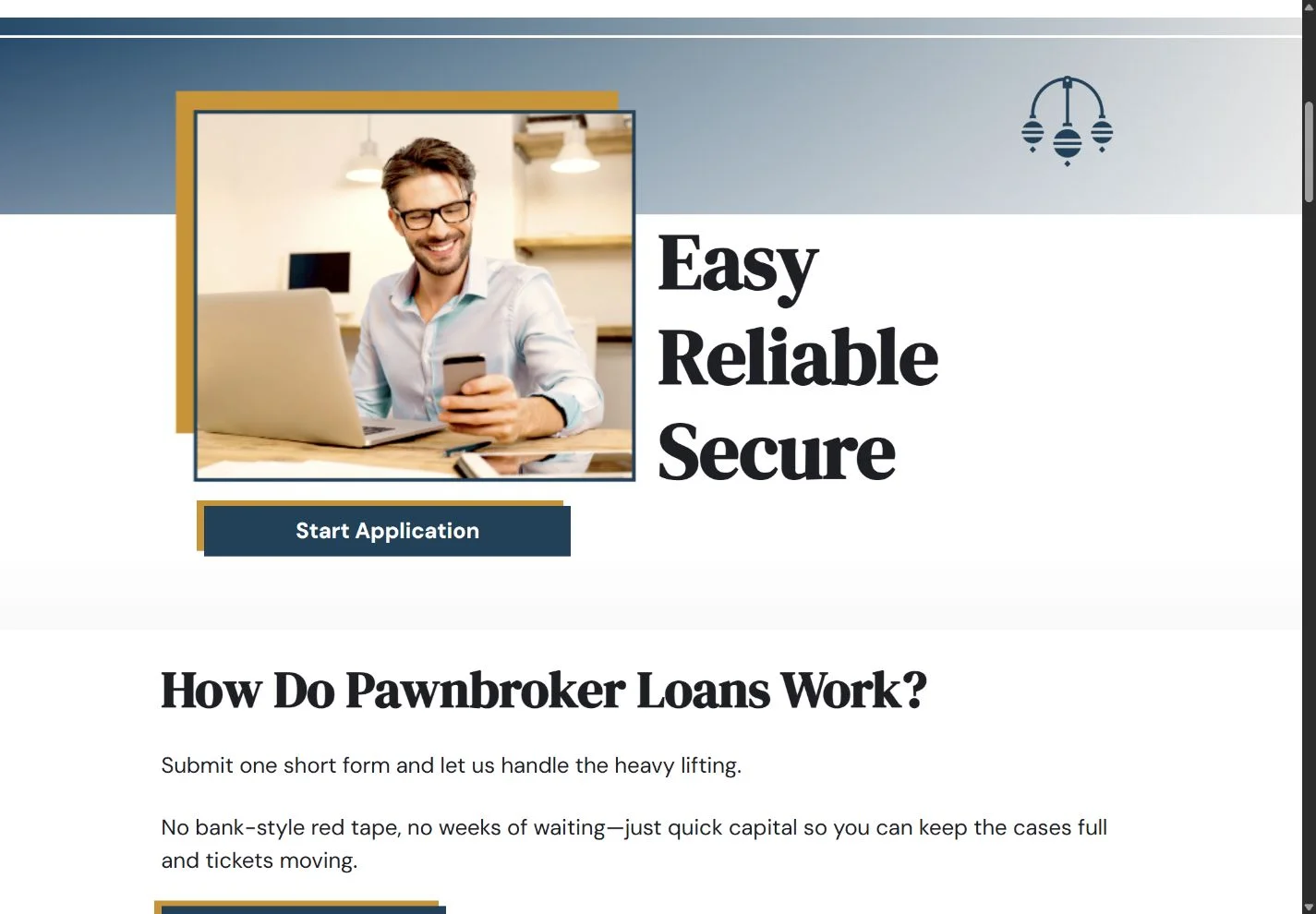 Pawnbroker Funding website explaining its specialist lending offer.