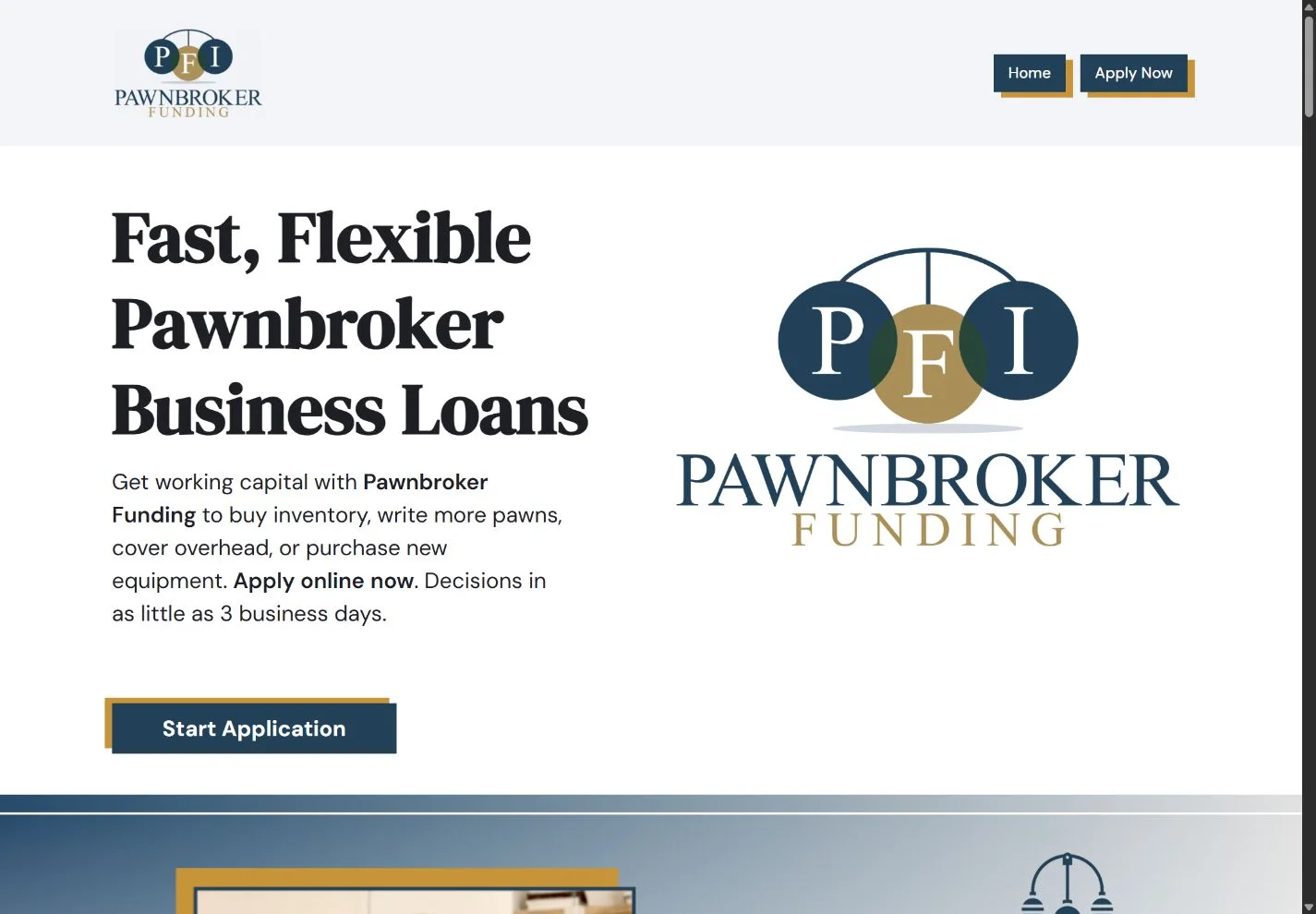 Pawnbroker Funding website introducing business loans for pawn shop operators.