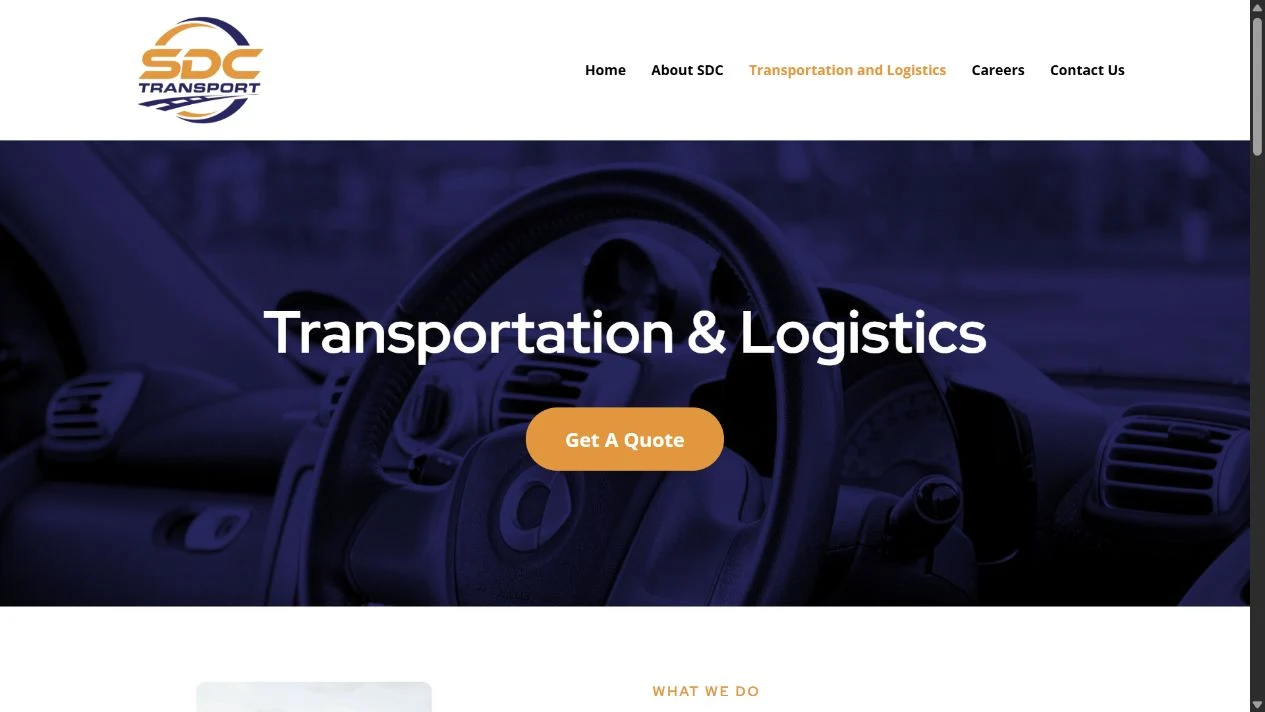 SDC Transport WordPress service page.