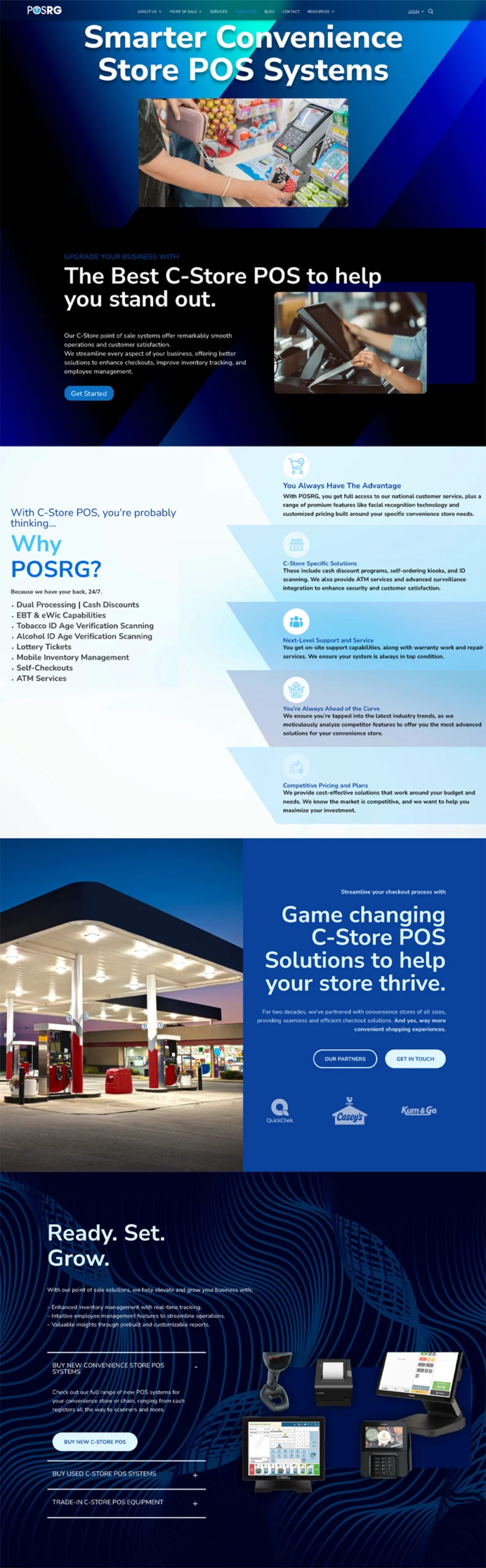 POSRG convenience-store page showing its industry-specific point-of-sale services