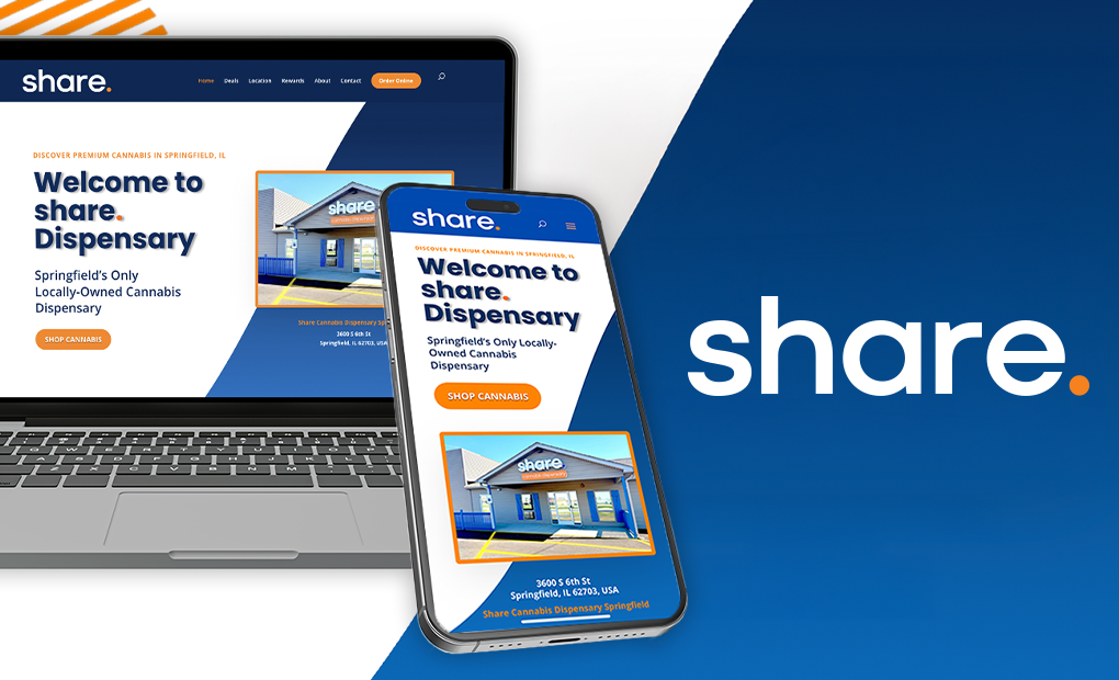 share weed store portfolio mockup preview on a laptop and cellphone of share website
